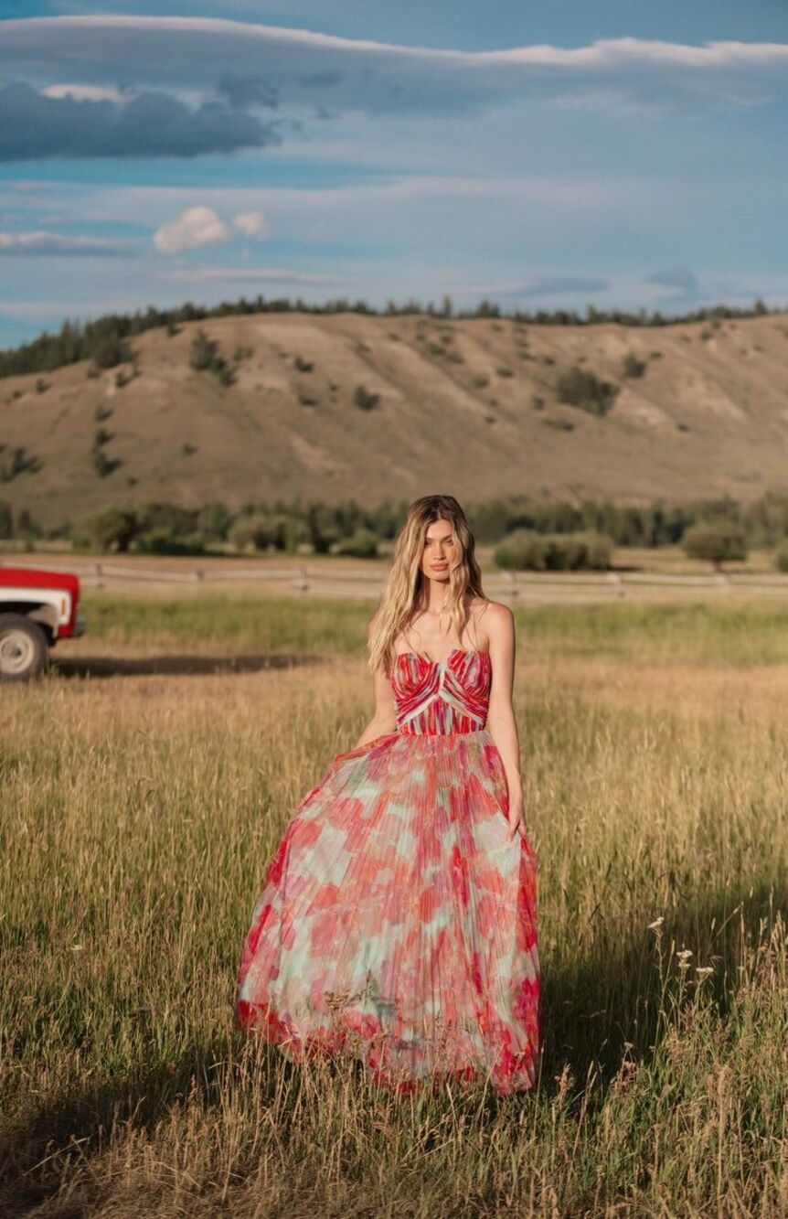 New Anthropologie Hutch Red Floral Pleated Midi Dress Size 16